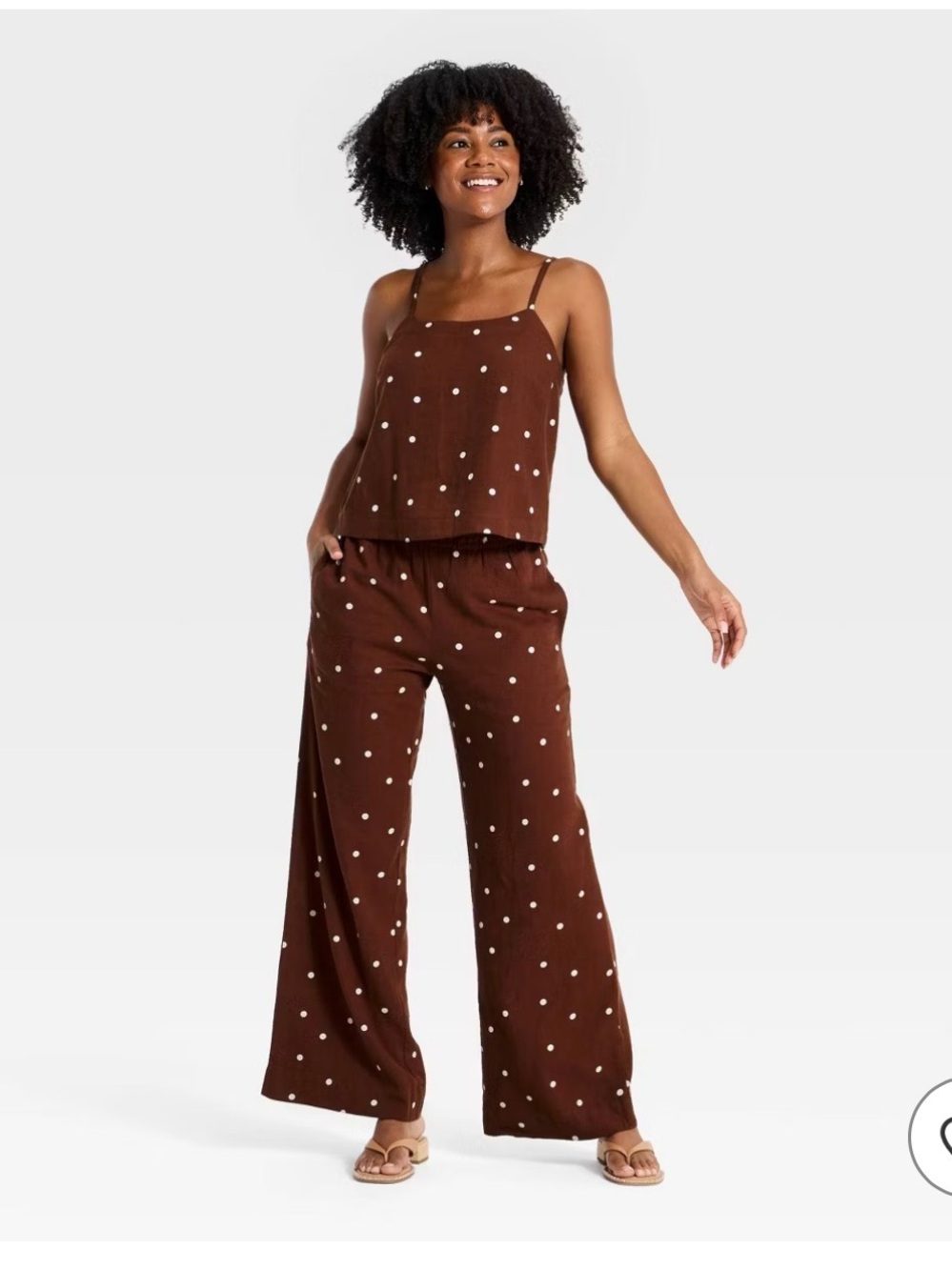 Polka Dot Wide-Leg Jumpsuit - Brown
